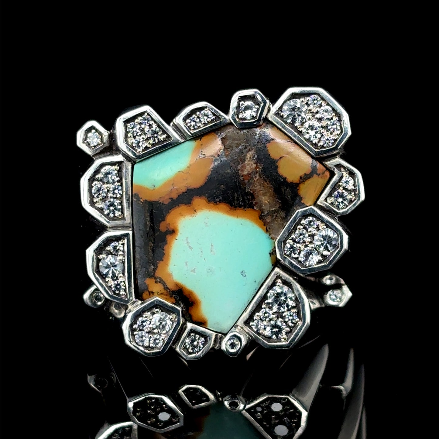Turquoise Sapphire Basalt Tower Ring