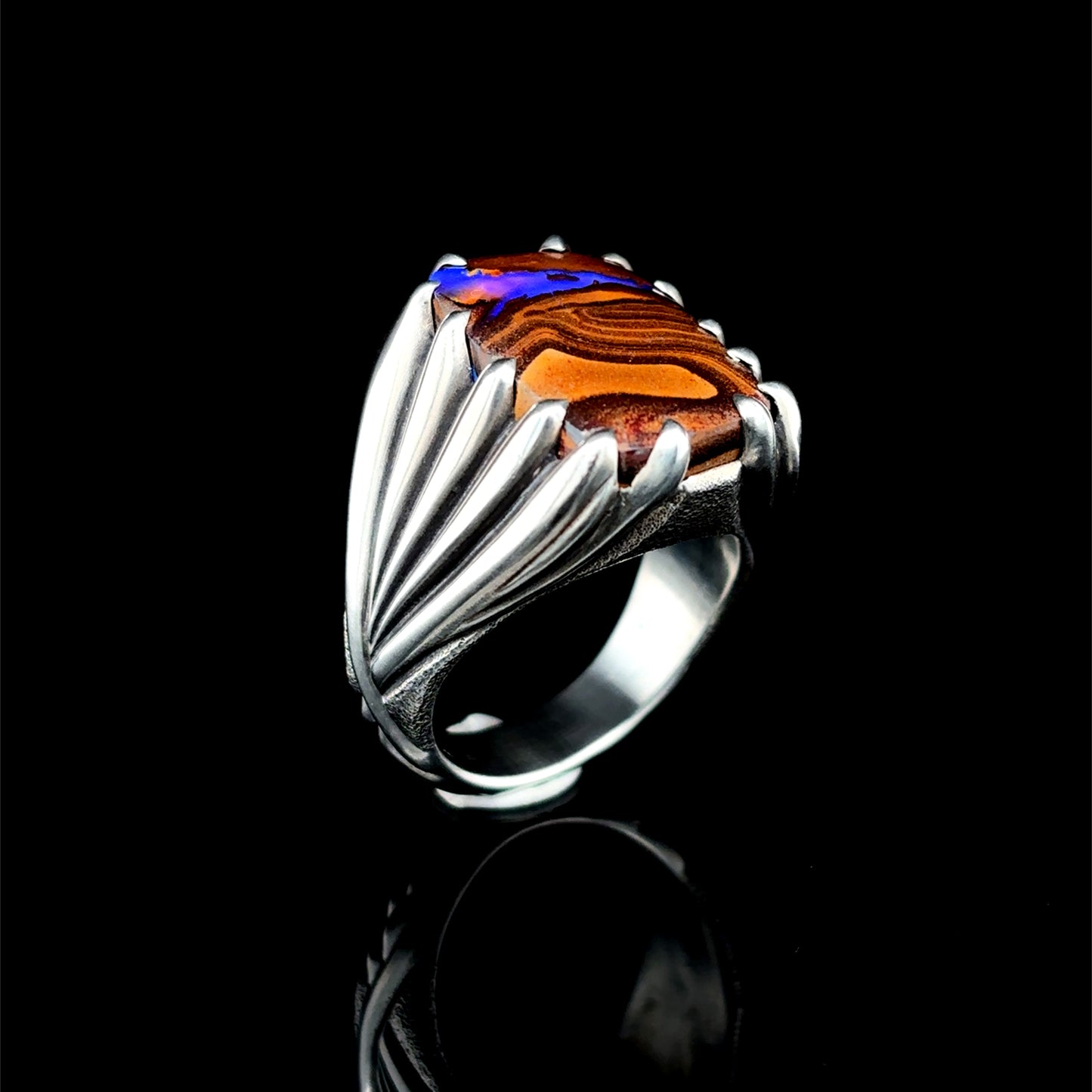 Boulder Opal Hand Carved Ring