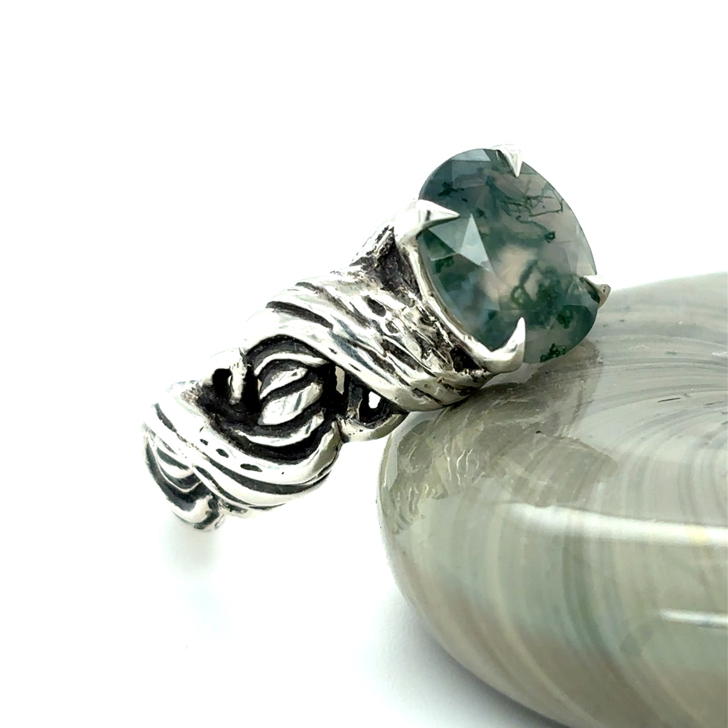 Moss Agate Juniper Ring