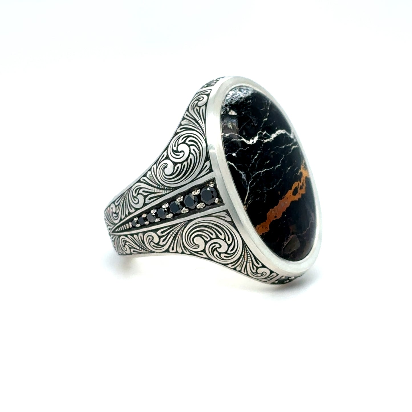 White Buffalo Hand Engraved Ring