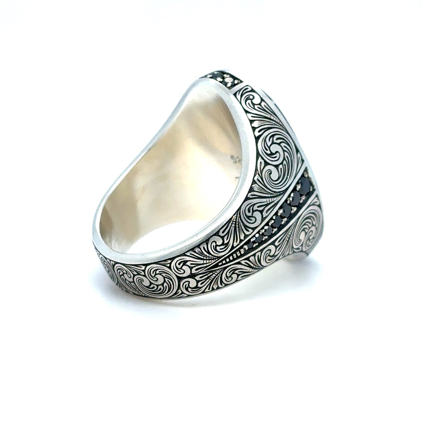 White Buffalo Hand Engraved Ring