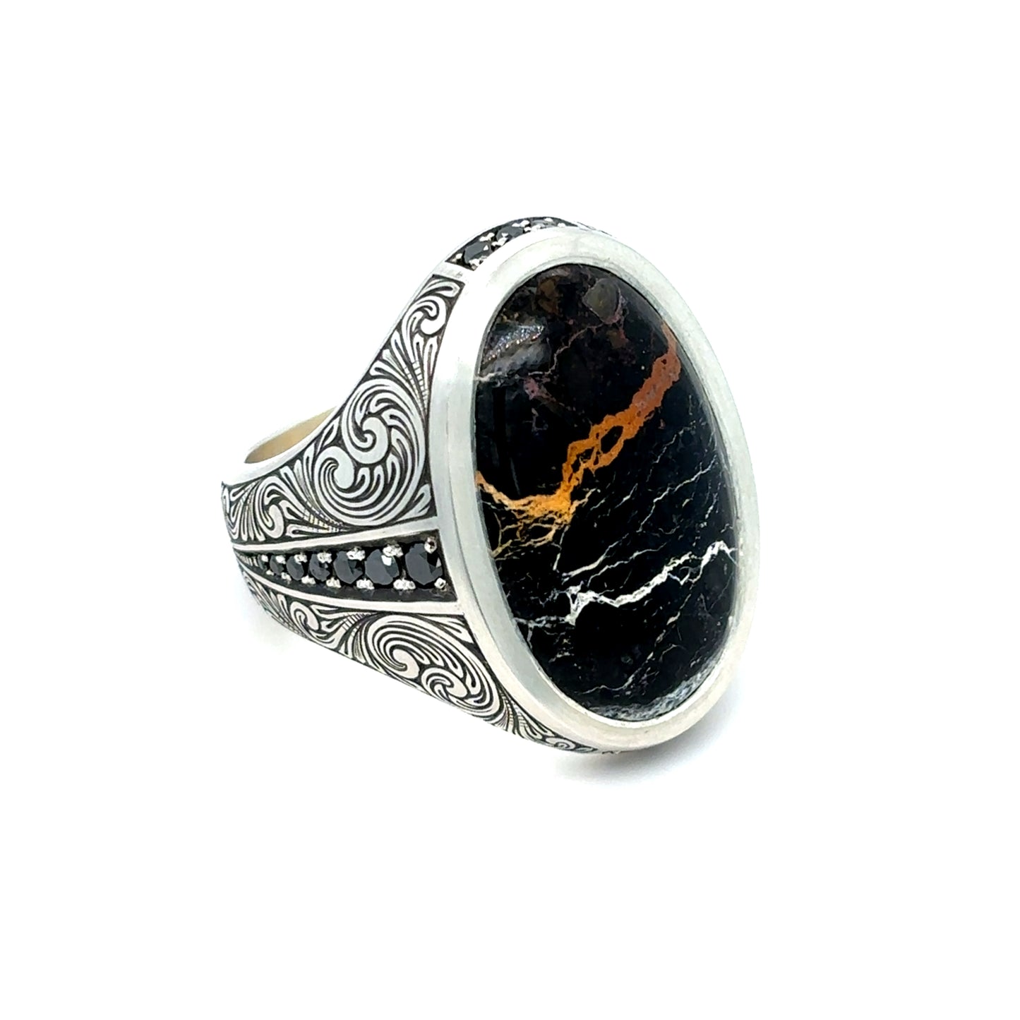 White Buffalo Hand Engraved Ring
