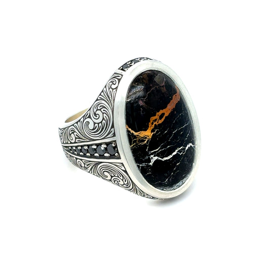 White Buffalo Hand Engraved Ring