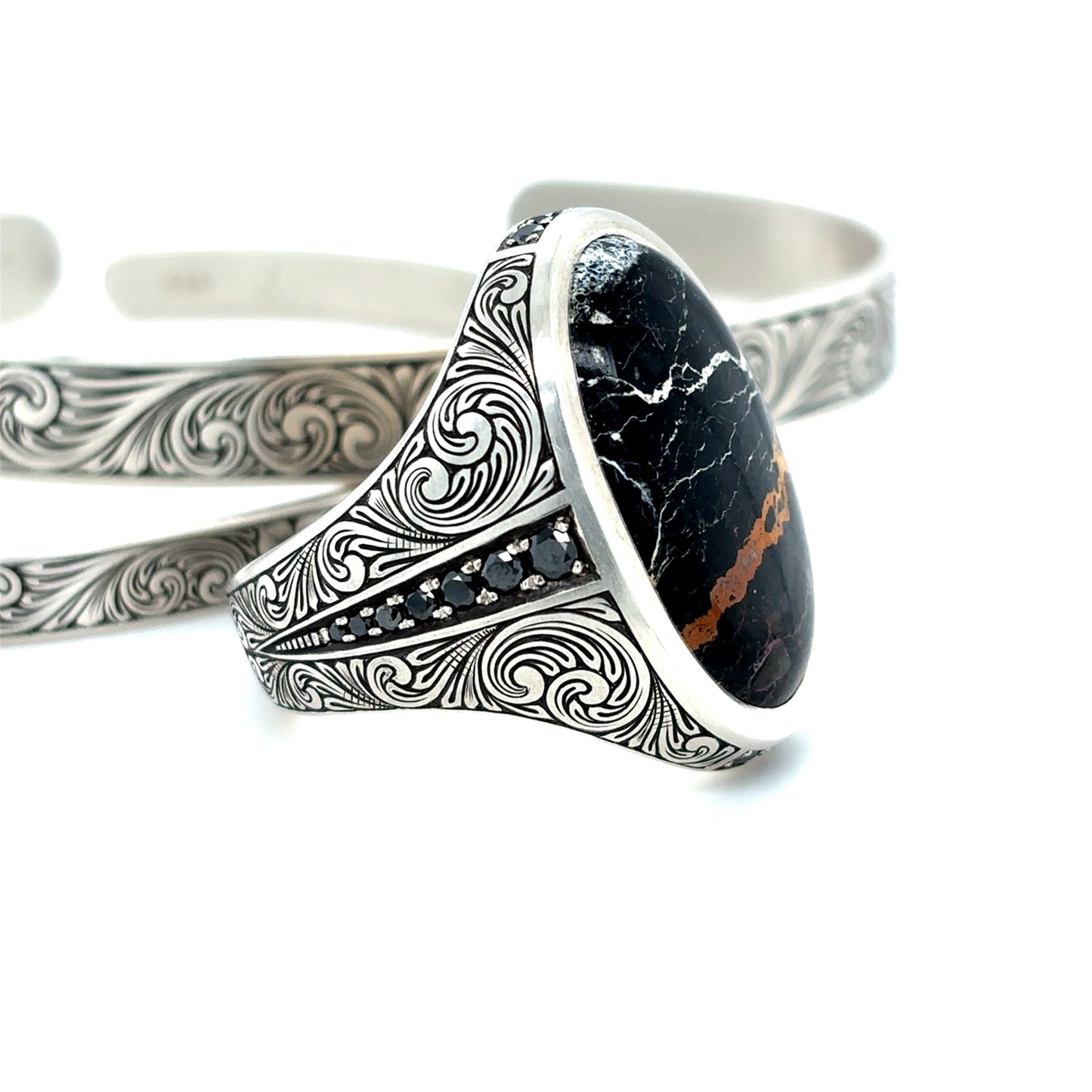 White Buffalo Hand Engraved Ring