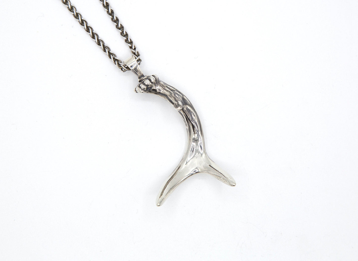 Large Deer Antler Sterling Silver Necklace