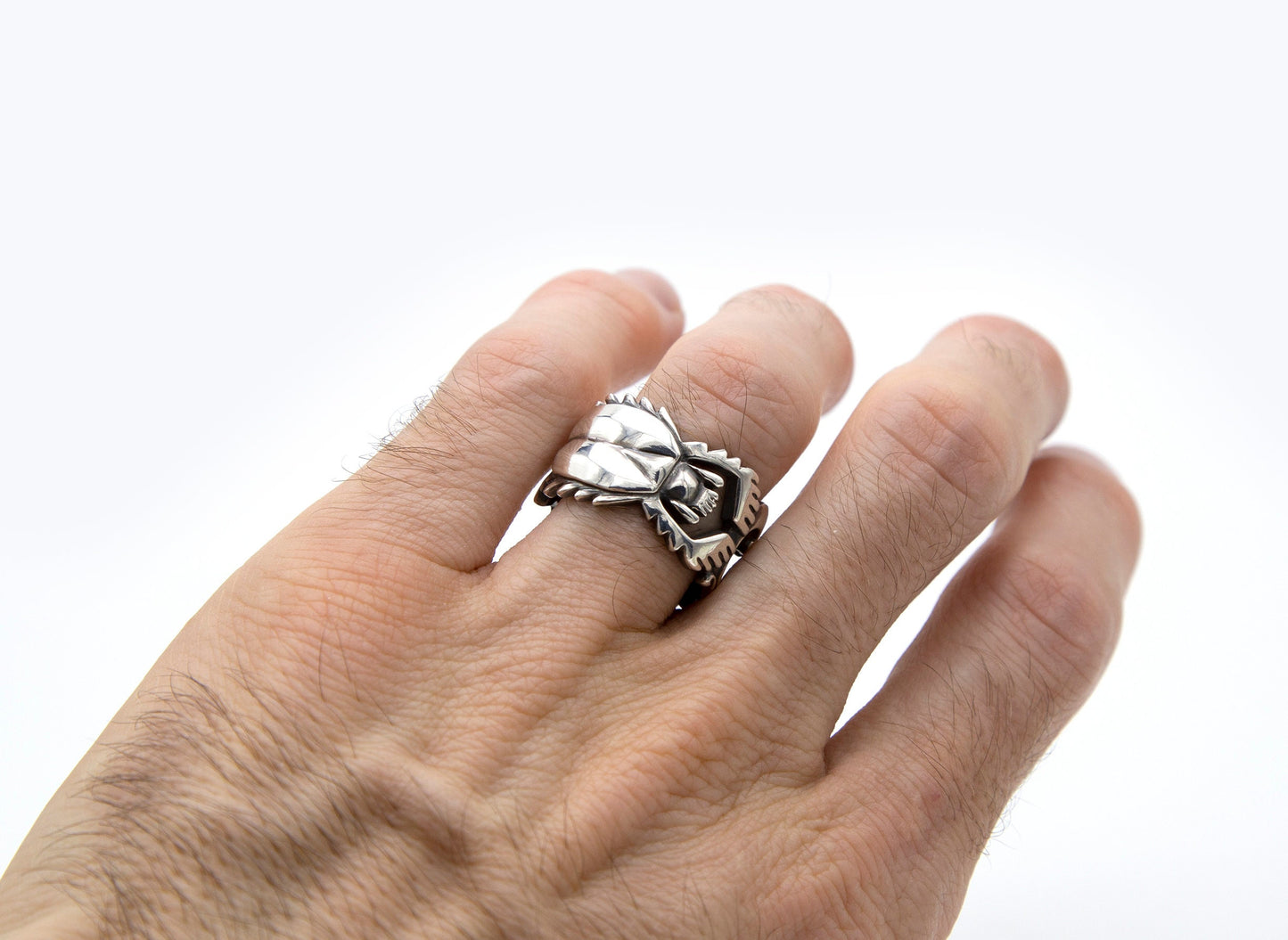Scroll/Scarab Sterling Silver Ring - Size 8