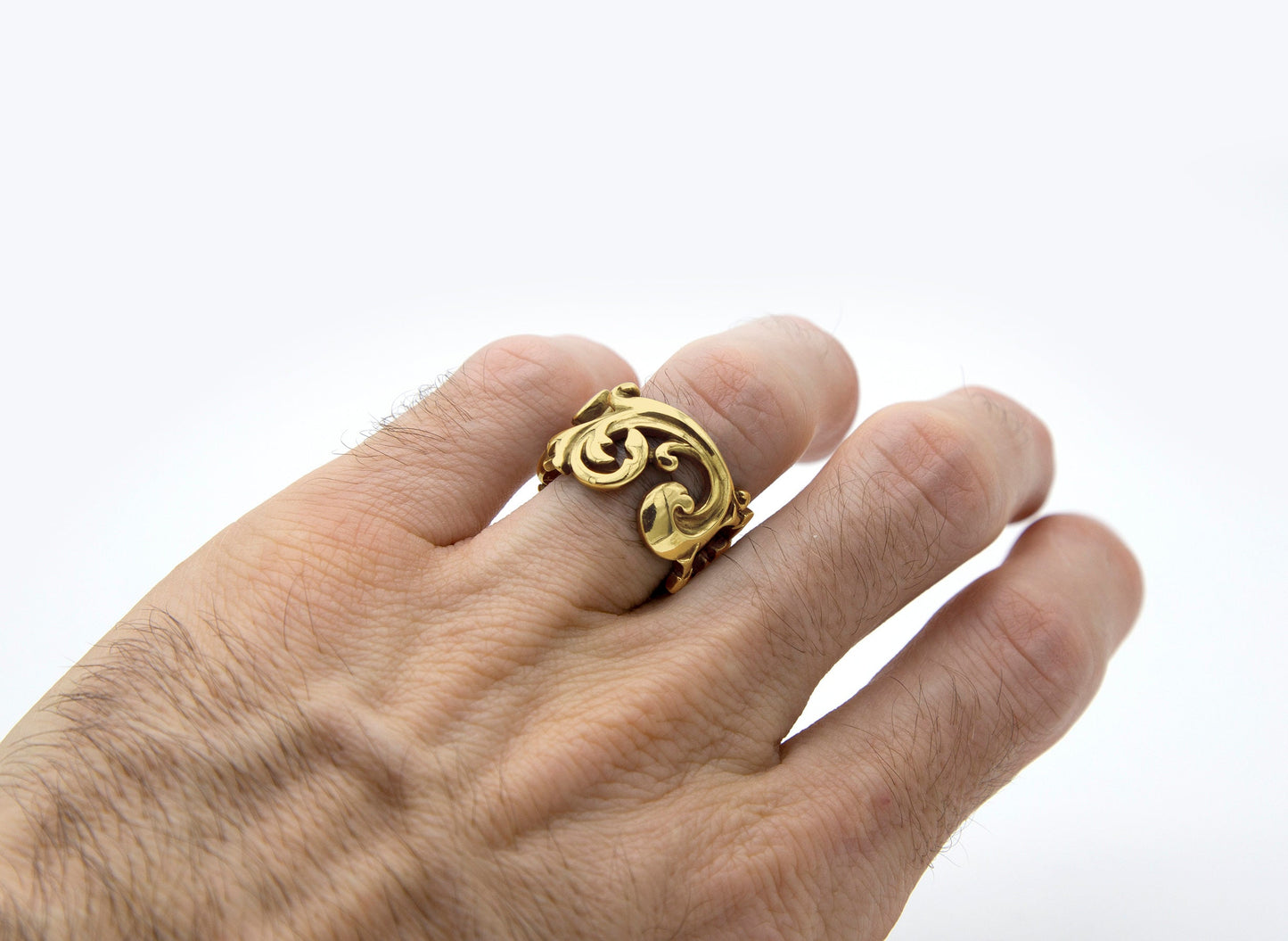 Scroll and Scarab Gold Ring - Size 8
