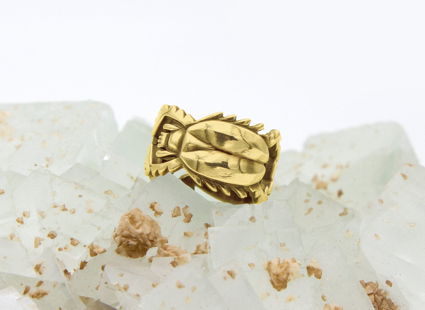 Scroll and Scarab Gold Ring - Size 8