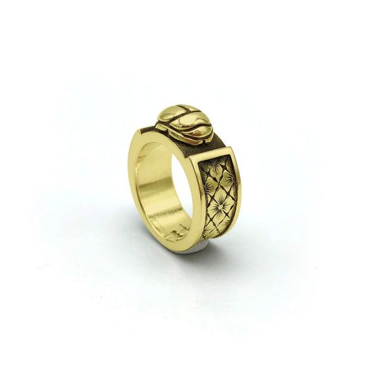 Scarab Beetle Engraved Gold Ring - Size 8