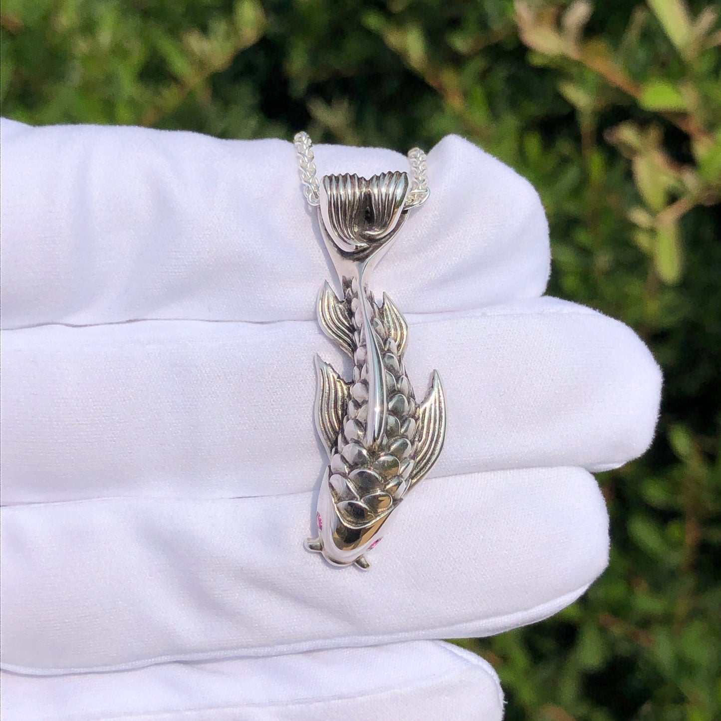 Dragon's Gate Sterling Silver Koi Necklace with AAA Pink Sapphires