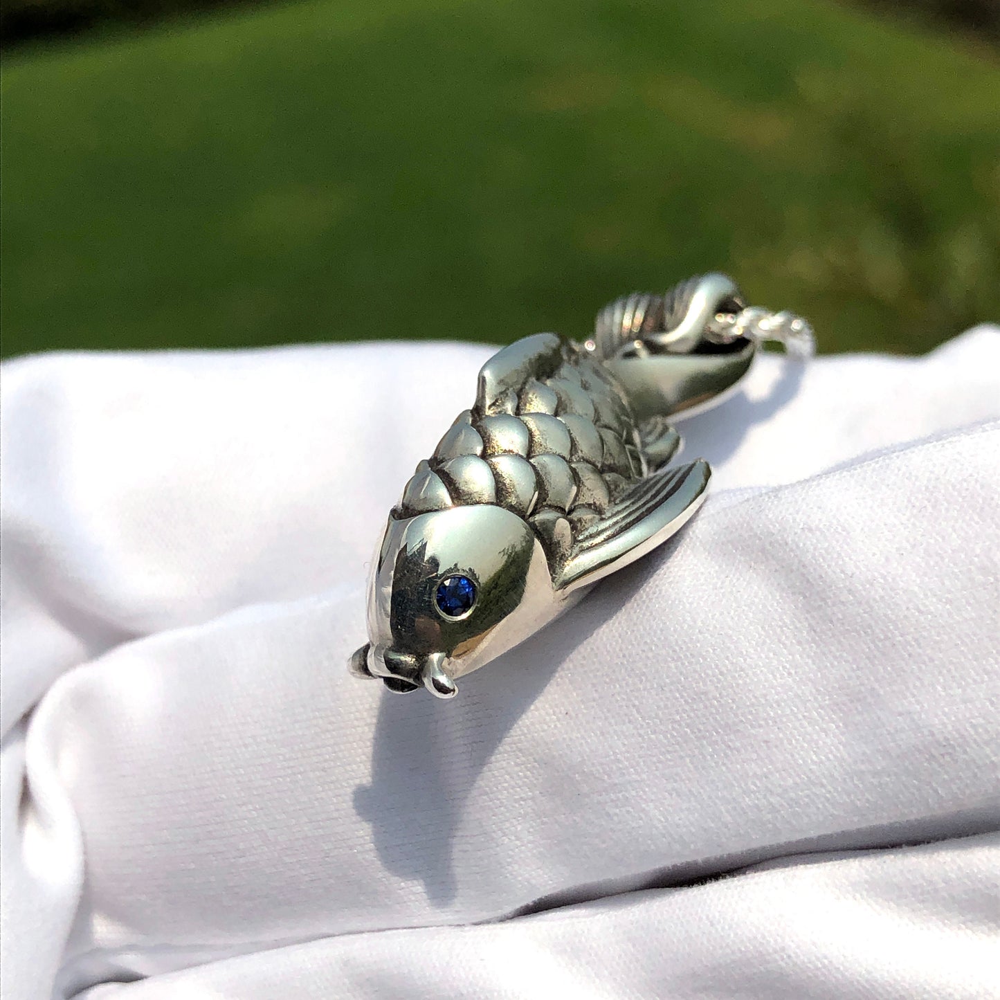 Blue Sapphire Dragon's Gate Koi Fish Necklace