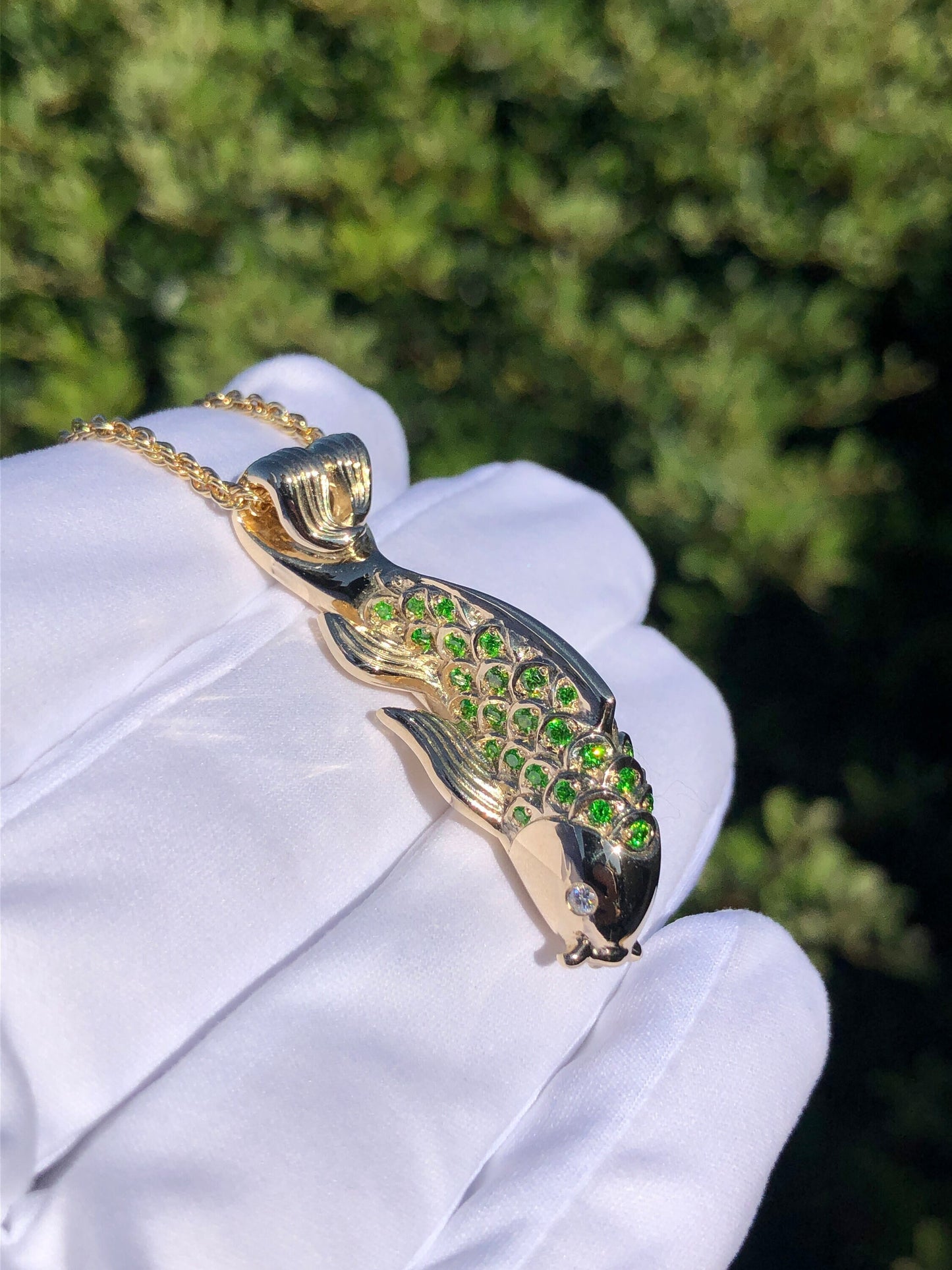 Dragon's Gate Russian Demantoid Gold Koi Fish Necklace