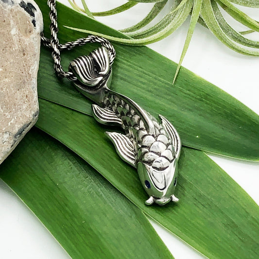 Blue Sapphire Dragon's Gate Koi Fish Necklace