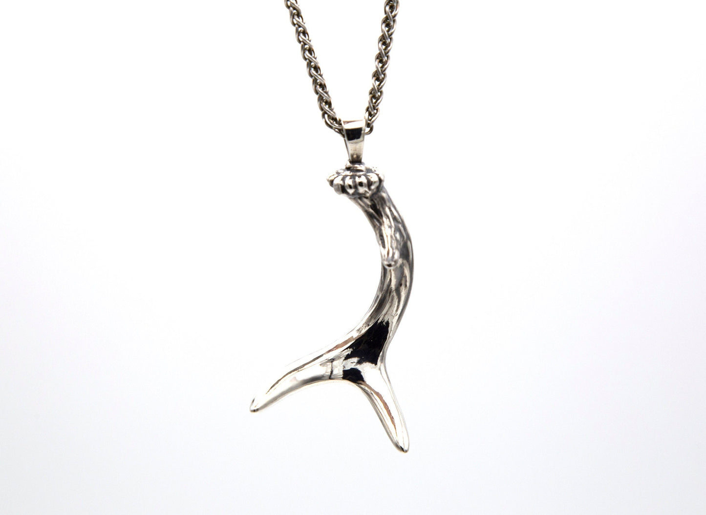 Large Deer Antler Sterling Silver Necklace